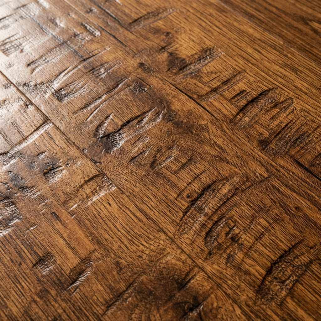 Textured and hand-scraped beautiful laminate floors, expertly installed sample swatch